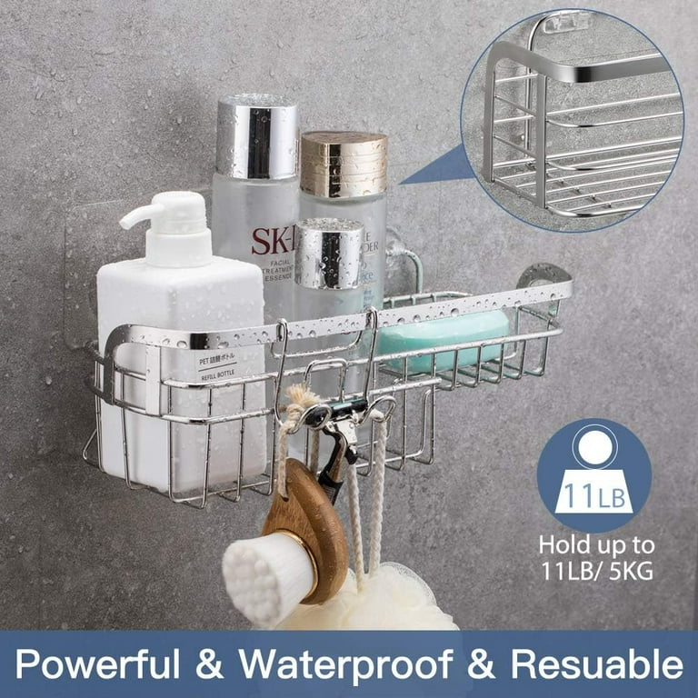Luxear Shower Caddy, Luxear Adhesive Shower Organizer with Razor Holder, No-Drill Large Capacity Rustproof SUS304 Stainless Steel Shower Shelf for