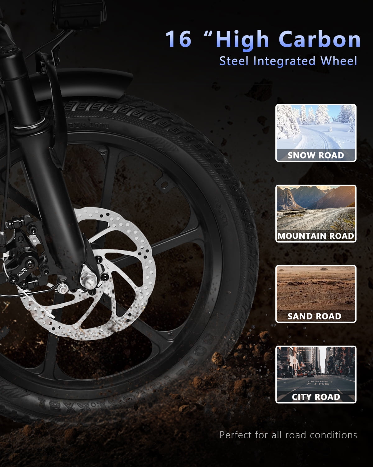14" Folding Electric Bike, Ebike, Electric Bike 500W 48V 10Ah Built-in Battery 20MPH, 30+Miles,Multi-Shock Absorption, 3 Riding Modes, Commuting  UL 2849