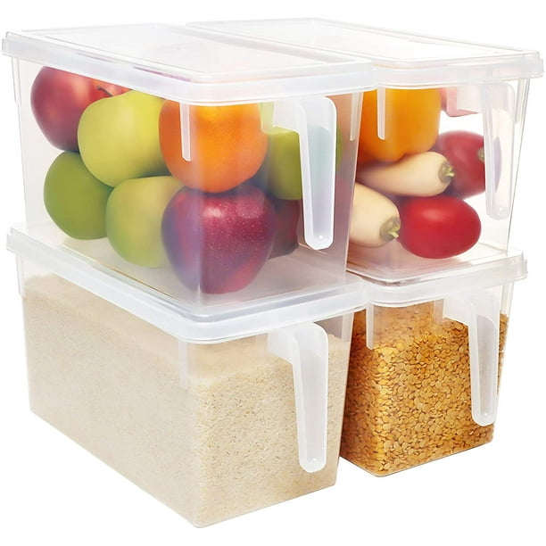 4 Pack Clear Storage Bins with Handler for Home Fridge/Freezer, Pantry