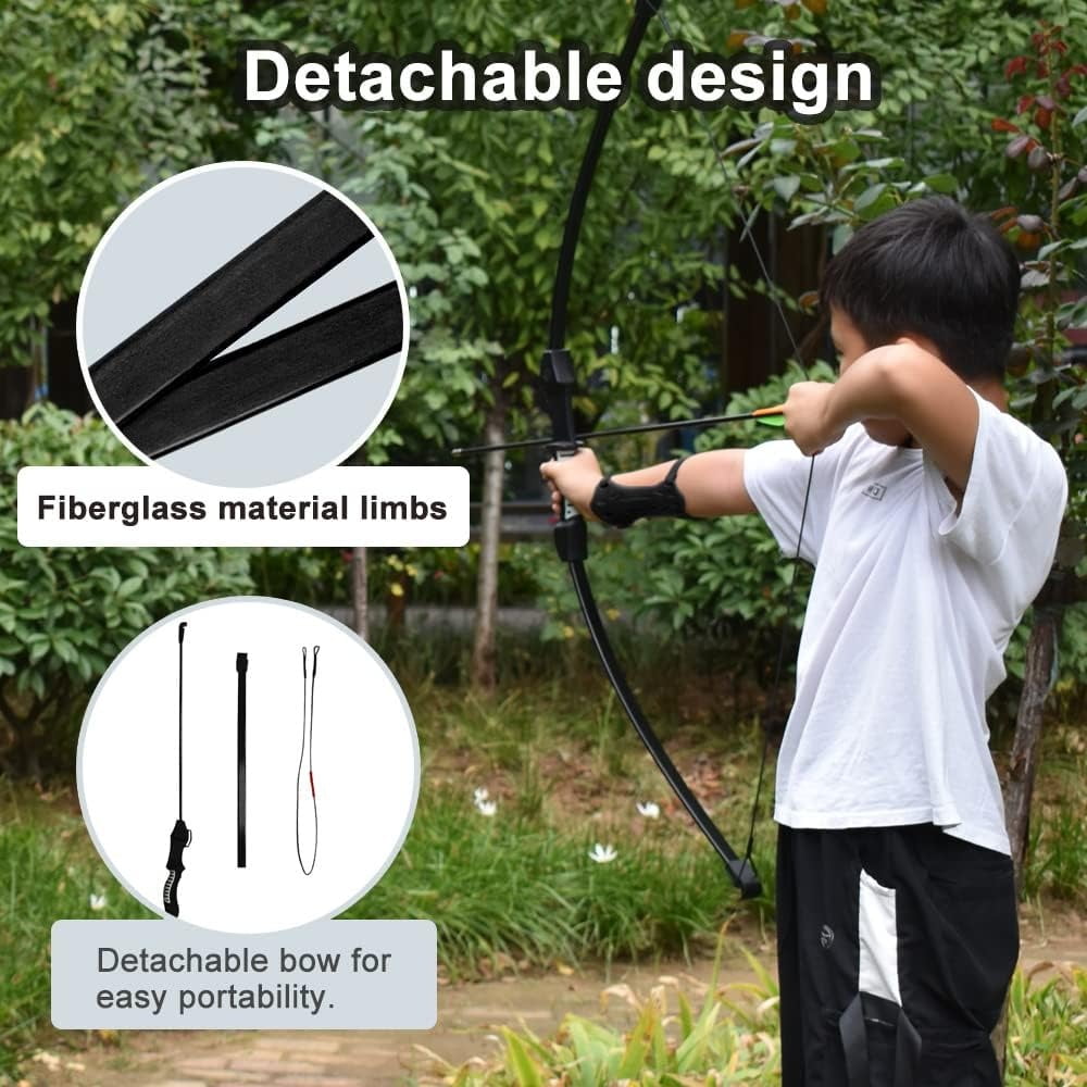 Piaoyu Youth Fiberglass Bow and Arrow Set for Kids, Compound Bow with Resin Quiver and Metal Arrows