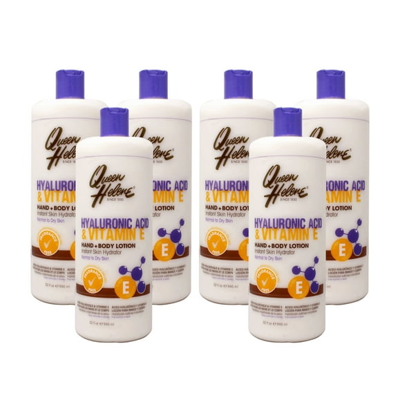 Queen Helene Hyaluronic Acid Vitamin E Hand Body Lotion, Instant Skin Hydrator, Normal to Dry Skin, 32 FL OZ - 6 Pack