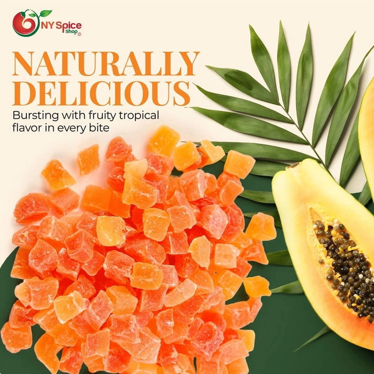 NY SPICE SHOP Diced Papaya - 3 Pound - Sweetened Papaya Chunks - Papaya Bites - Tropical Fruit Cubes - Papaya Tidbits
