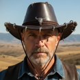 thumbnail image 7 of Slccxzc Classic Cowboy Hat PU Leather Jazz Hat Wide Brim Western Cowgirl Hat with Bullhead Badge for Outdoor, 7 of 7