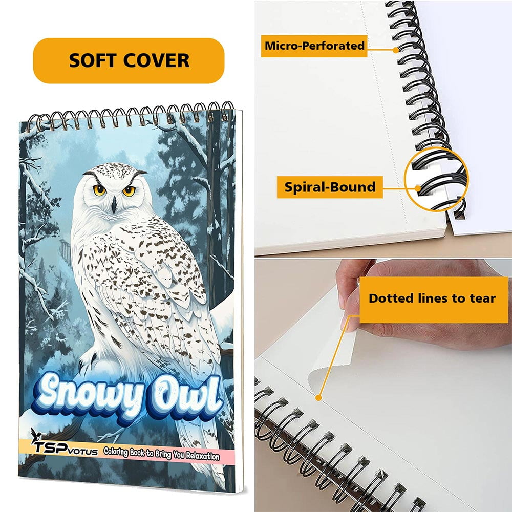 TSPVOTUS Snowy Owl Coloring Book for Adult, Spiral Bound, Soft Cover