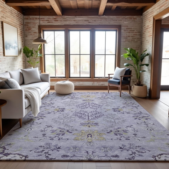 Addison Rugs Mayfield Premium Machine Washable Transitional Floral Lavender Rectangle Rug, 5' x 7'6"