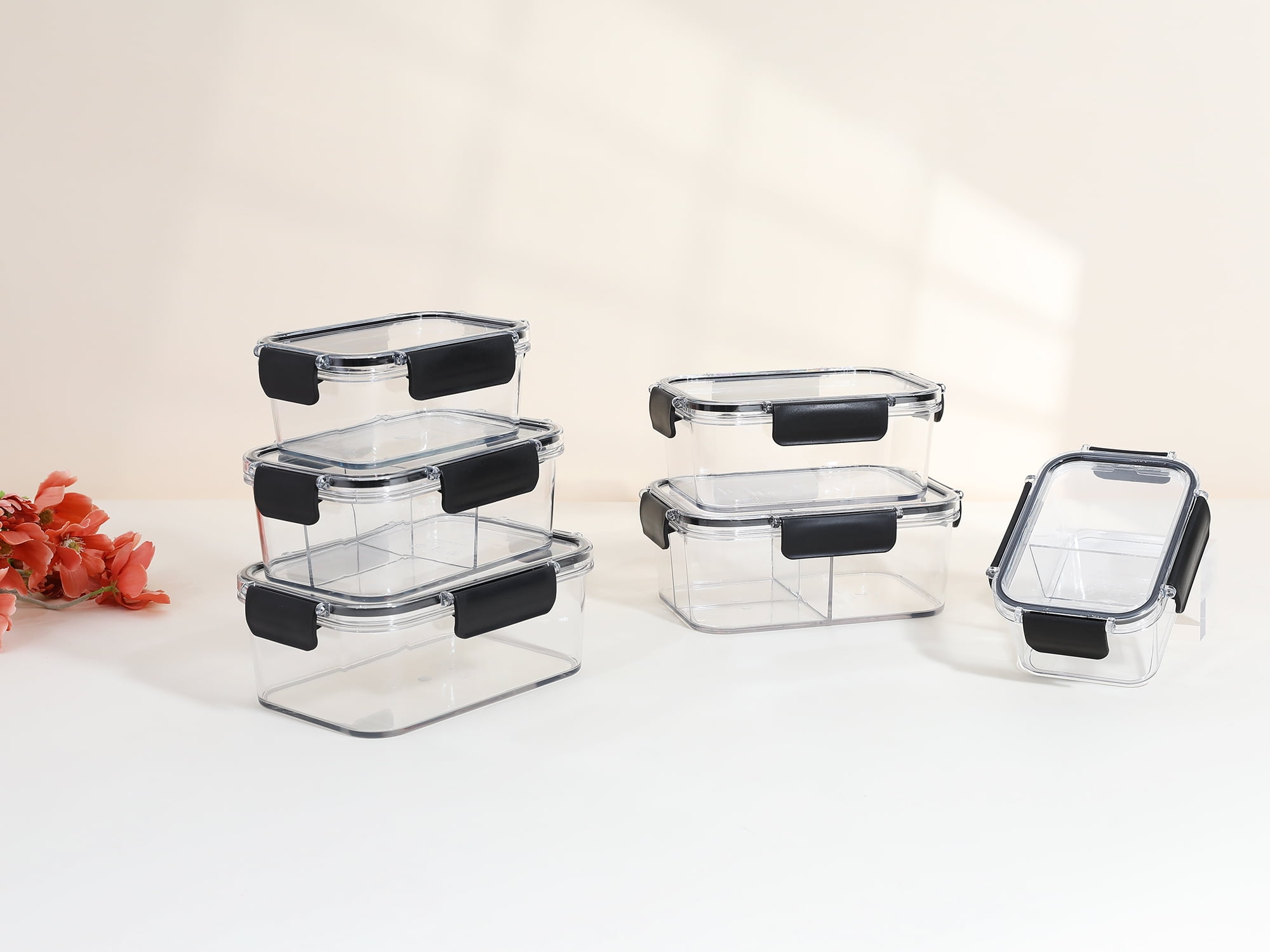 Unique Bargains 5 Packs Food Storage Containers Leakproof Lunch Box 15 oz With-Grid
