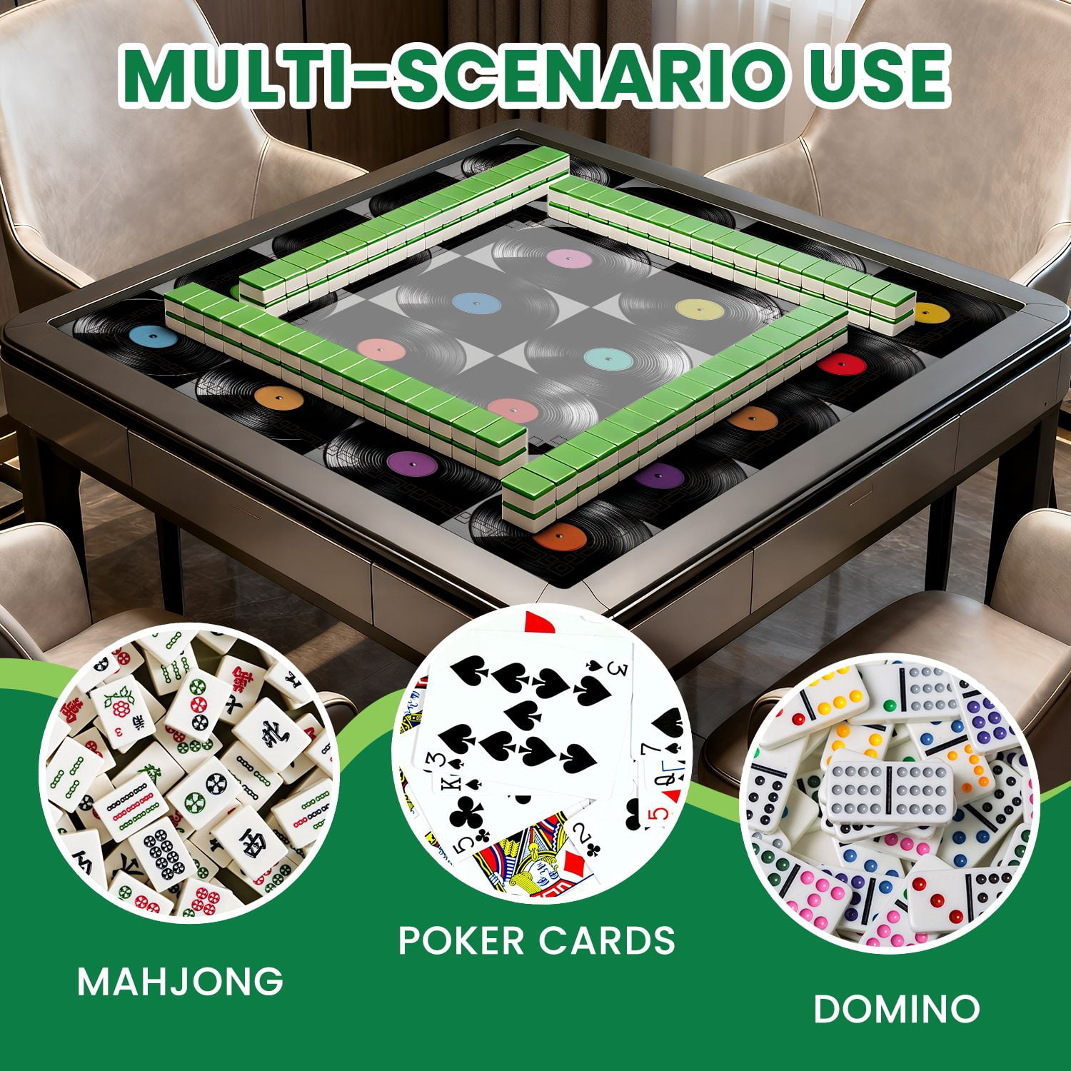 Mahjong Mat 31.5" x 31.5" Simple geometric seamless vinyl records Vintage musical Non-Slip Noise Reduction American Mahjong Tiles Table Cover for Dominoes Poker Card Board Games Gift