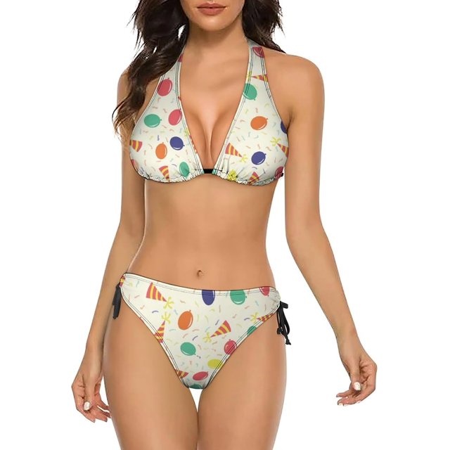 NICKSUN Women's Bikini Sets, Cute Print Two Piece Bathing Suits Sexy Halter Padded Bikini Swimsuits
