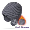thumbnail image 2 of AWZXDE Mens Hats Winter Warm Knitted Beanie With Ear Warmers Lined For Cycling Outdoor Thickened Slouchy Cap Dark Gray, 2 of 5