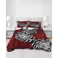 thumbnail image 3 of Red White Full Size Down Alternative Comforter, Lightweight Comforter Quilt Bedding Set with Pillow Shams Abstract Black Chrysanthemum Flower Floral All Seasons Bed Comforter Duvet Insert 78"x90", 3 of 7