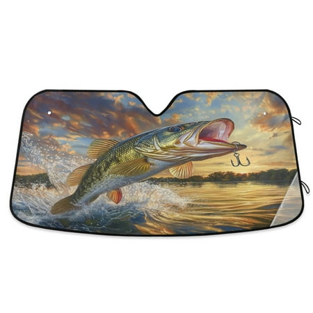 Car Sun Visor 55*27.6inch Windshield Sun Shield Car Sun Curtain Car Sun Shield Car Sun Insulation Suitable For Most Vehicles Golden Fish