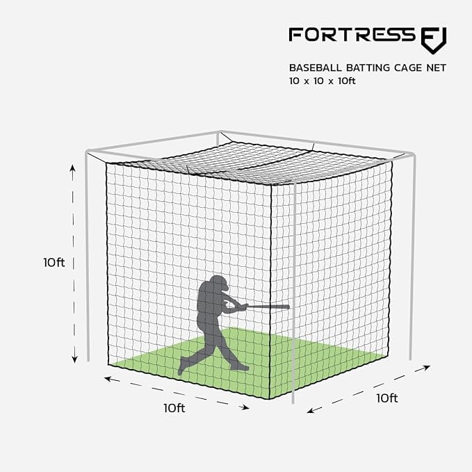 FORTRESS Baseball Batting Cage Nets | Heavy-Duty HDPP Fully Enclosed Baseball & Softball Cage Netting [14 Sizes & 3 Grade Options] – NET ONLY