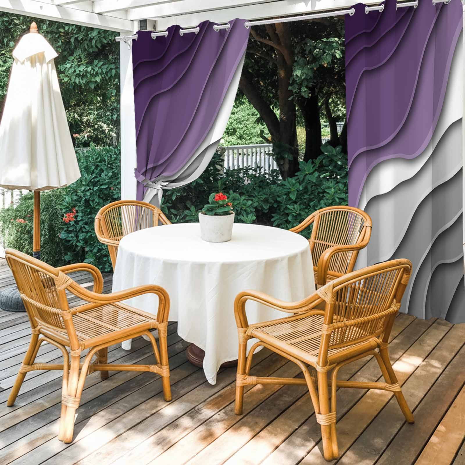 Purple Grey Ombre Outdoor Curtains for Patio Waterproof,Windproof Privacy Curtains with Weighted Bottom,Modern Geometric Abstract Aesthetics Cream Outside Drapes for Picnic Garage 54"x108" 1 Panel