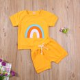 thumbnail image 2 of Seyurigaoka Toddler Summer Tracksuits, Rainbow Print T-Shirt + Ruffled Shorts, 2 of 8