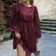 thumbnail image 1 of Vestido De Mujer Mini vestido femenino Casual Jacquard cómodo cuello redondo fiesta Clubwear traje de calle Ygjytge Vino Tinto M para Mujer, 1 of 6