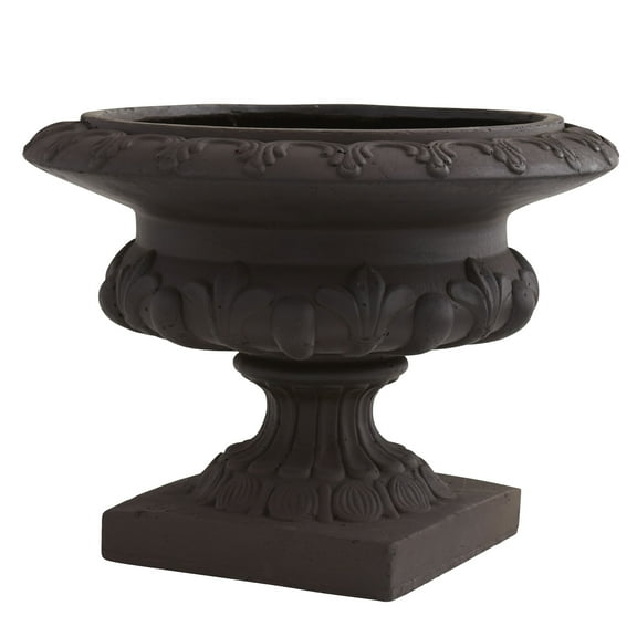 Nearly Natural 17.25” x 17.25” x 20” Round Black Iron Urn Planter with Durable Features