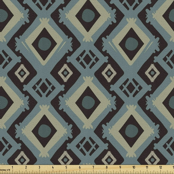 Ambesonne Ethnic Fabric by the Yard Upholstery, African Culture Style Funky, 3 Yards, Cadet Blue and Dark Brown