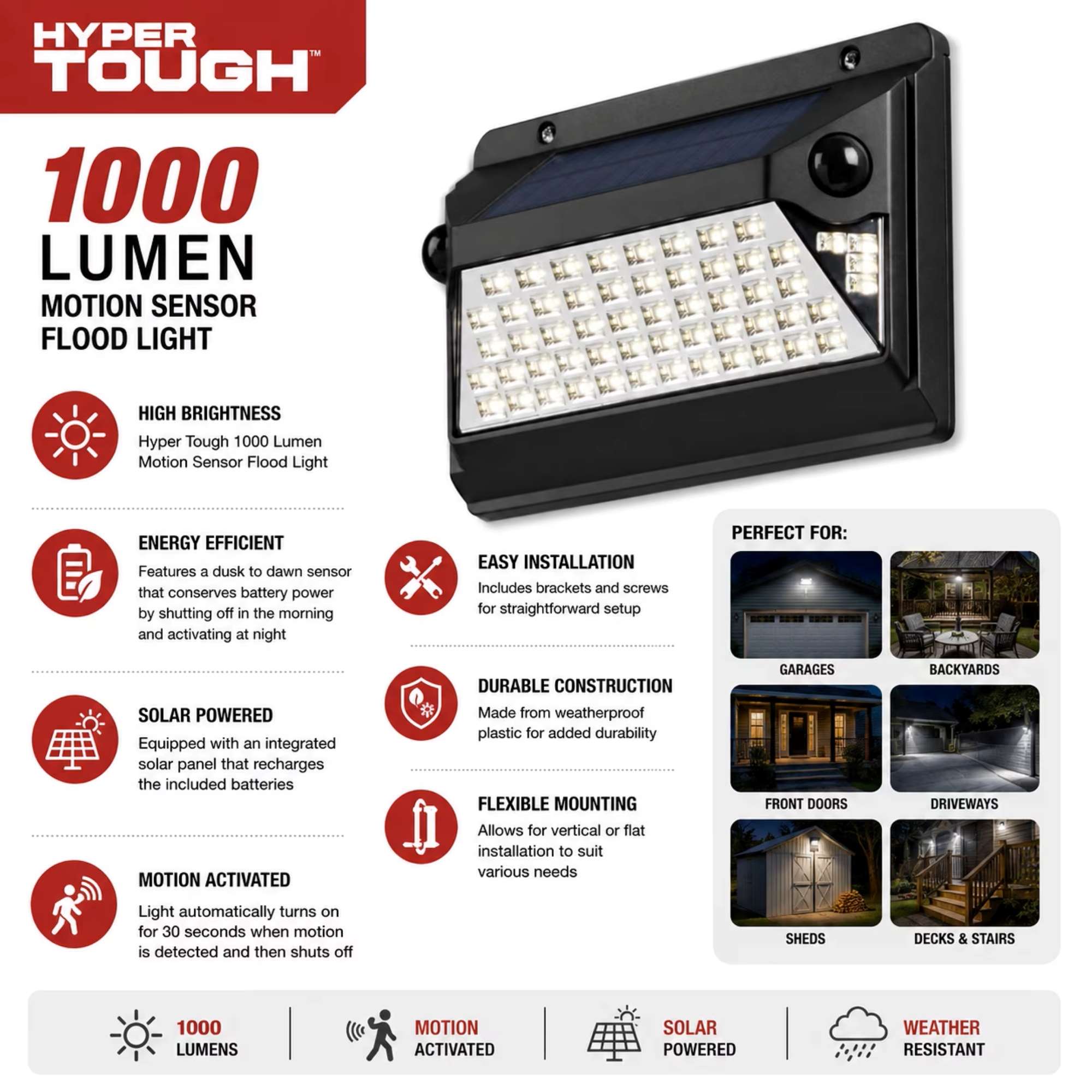 Hyper Tough 1000 Lumen Solar Motion Sensor Flood Light photo 7