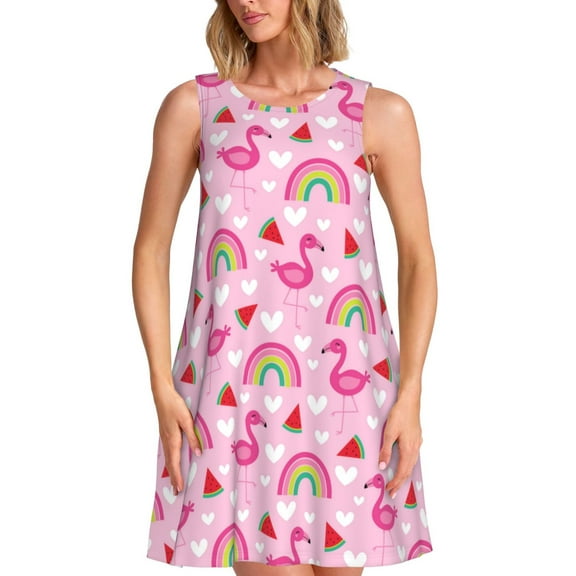 Spring Summer Dresses for Women 2025 - Cute Pink Flamingo Swimsuit Coverup Sundresses for Women, Beach Vacation Clothes for Women, Hawaiian Tshirt Dresses for Women