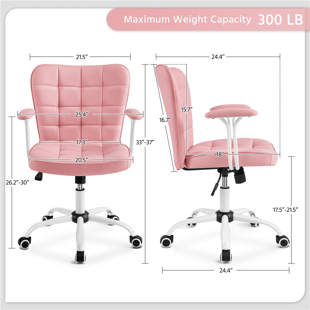 Alden Design Modern Mid-Back Faux Leather Office Chair Upholstered for Home Office, Pink