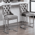 thumbnail image 6 of Tcbosik Velvet Bar Stools Set of 2, Upholstered Counter Height Barstool with Button Tufted Back & Chromed Metal Legs for Kitchen Island, Dining Room, Gray, 6 of 11