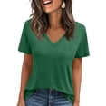 thumbnail image 2 of Qwertyu Womens Tops Short Sleeve Summer V Neck Shirts Work Blouses Business Shirt Fashion Clothing Dark Green 2XL, 2 of 7