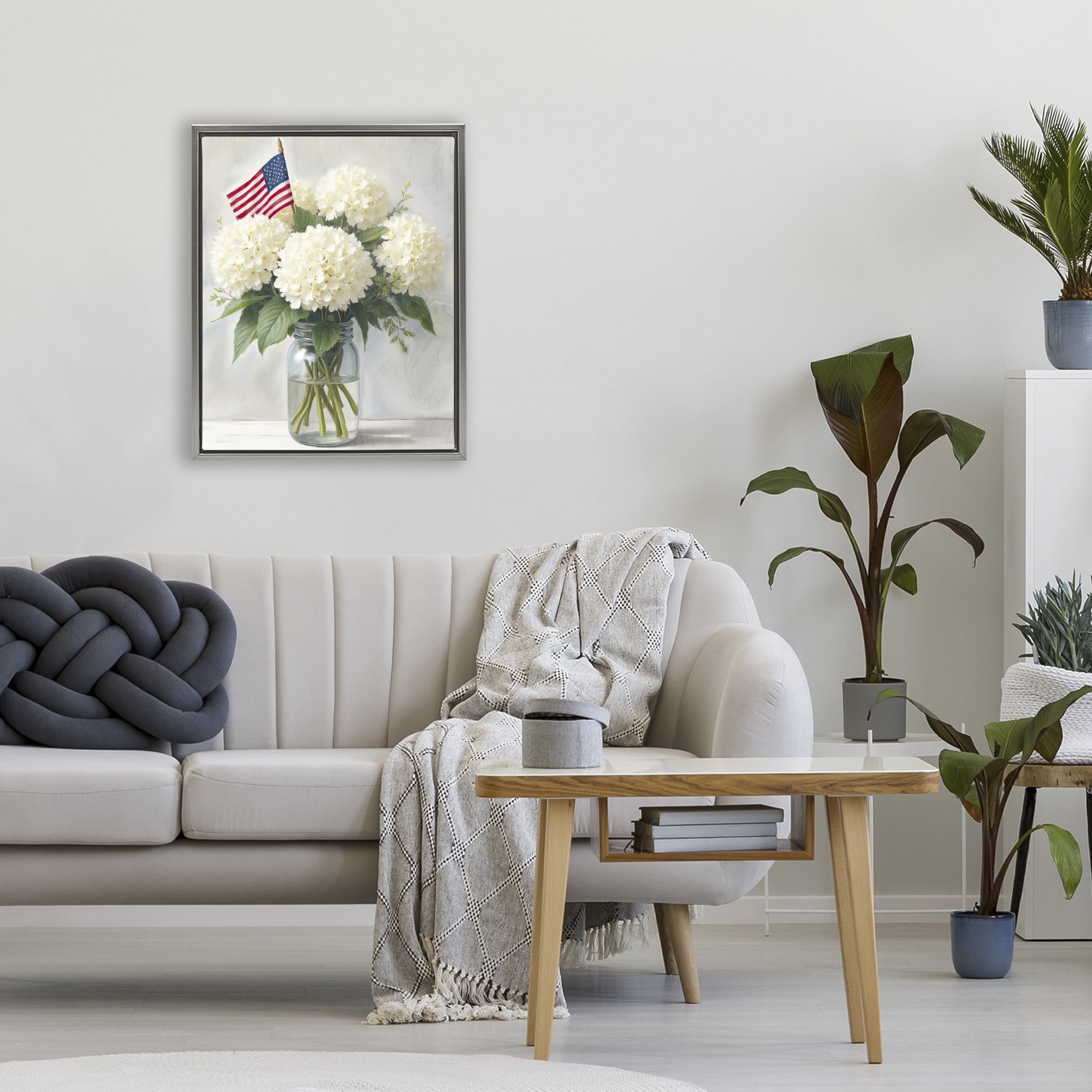 Stupell Industries Festive Patriotic Hydrangea Gray Framed Floater Canvas Wall Art, design by Kim Allen