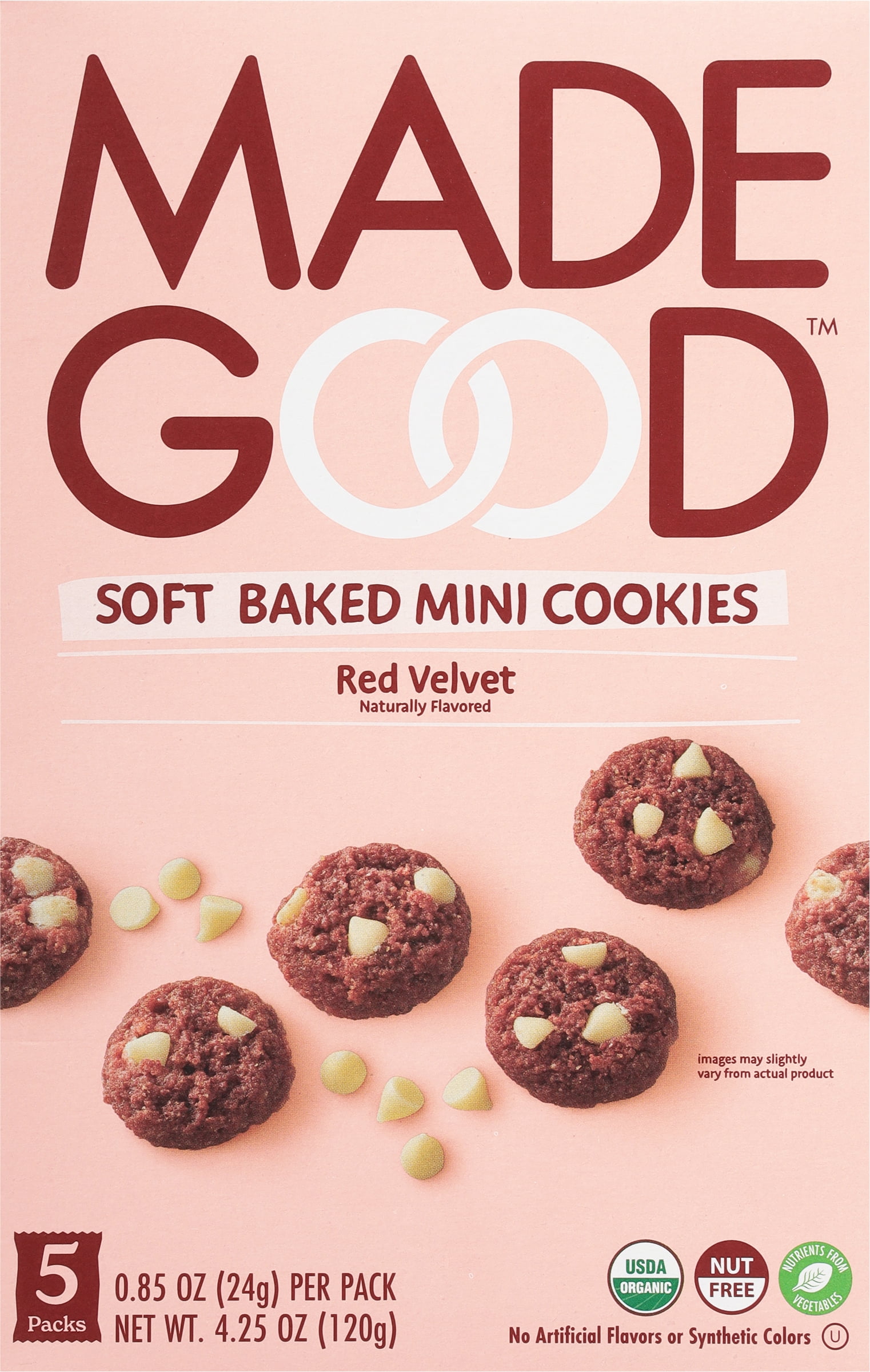MadeGood Mini Soft Vegan Red Velvet Cookies, 6 Pack, 4.25 oz