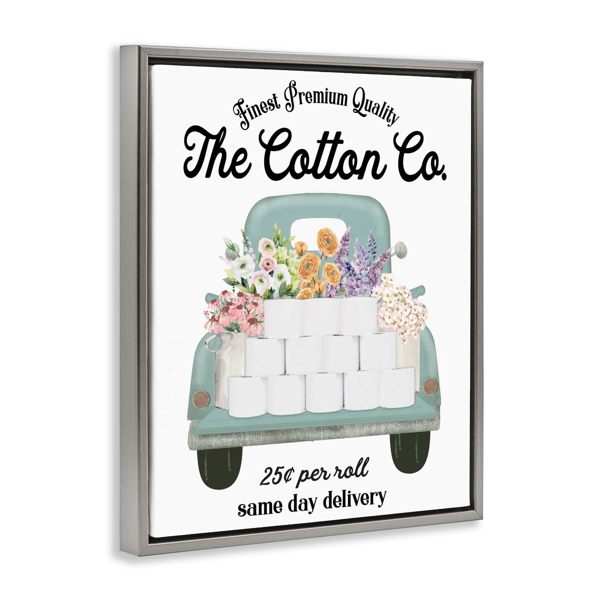 Toilet Paper Delivery Truck Gray Framed Floater Canvas Wall Art, design by Lettered and Lined