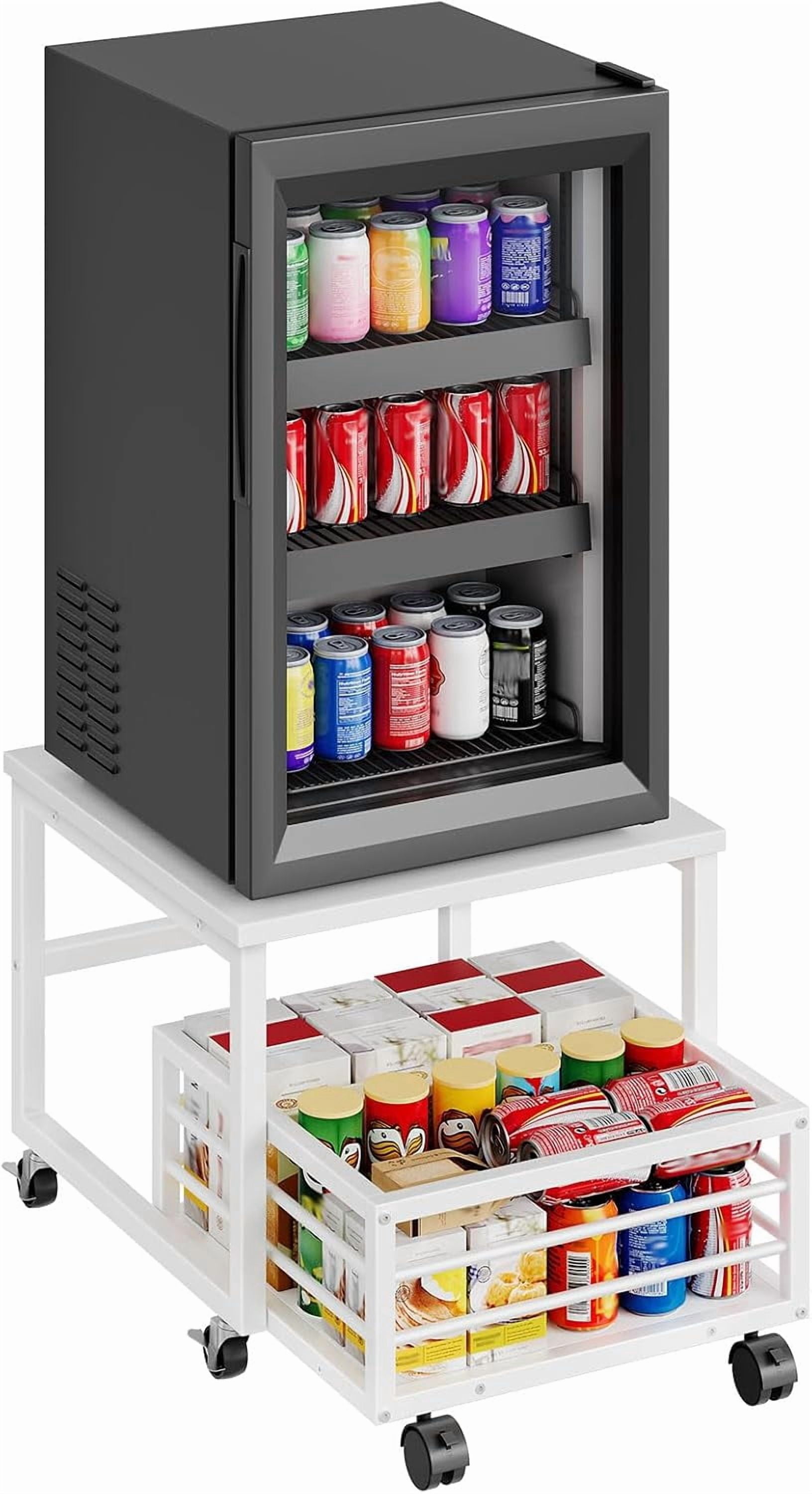 Mini Fridge Stand with Movable Storage Basket, Mini Fridge Cabinet with Wheels and Adjustable Feet, Sturdy Metal Frame, for Home, Apartment,Office, Dorm