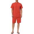 thumbnail image 2 of Conjuntos de lino para hombres INSPIRE CHIC, camisa de cuello band, botones cortos, pantalones cortos de playa sólidos M color rojo ladrillo, 2 of 6