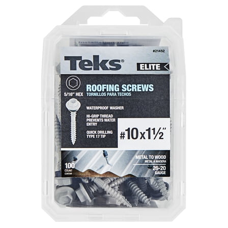 Teks 21452 #10 x 1-1/2 in. HEX WASHER HEAD SHARP PT METAL-TO-WOOD ELITE ROOFING SCREWS 100CT