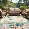 thumbnail image 4 of Round Rugs 6 Ft, Teal Blue Coastal Non Slip Area Rugs for Kitchen Bedroom Entryway, Summer Beach Starfish Shell Coral Nautical Retro Washable Carpet Runner Rug Floor Mats for Bedroom Home Decor, 4 of 8