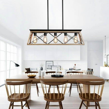 

CHNGQANW 5-Light Farmhouse Chandeliers For Dining Room Oak(No Bulbs)