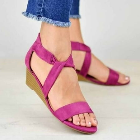 

NEGJ Ladies Cloth Strap Cloth Open Toe Bag Heel Wedge Slippers Lace Sandals