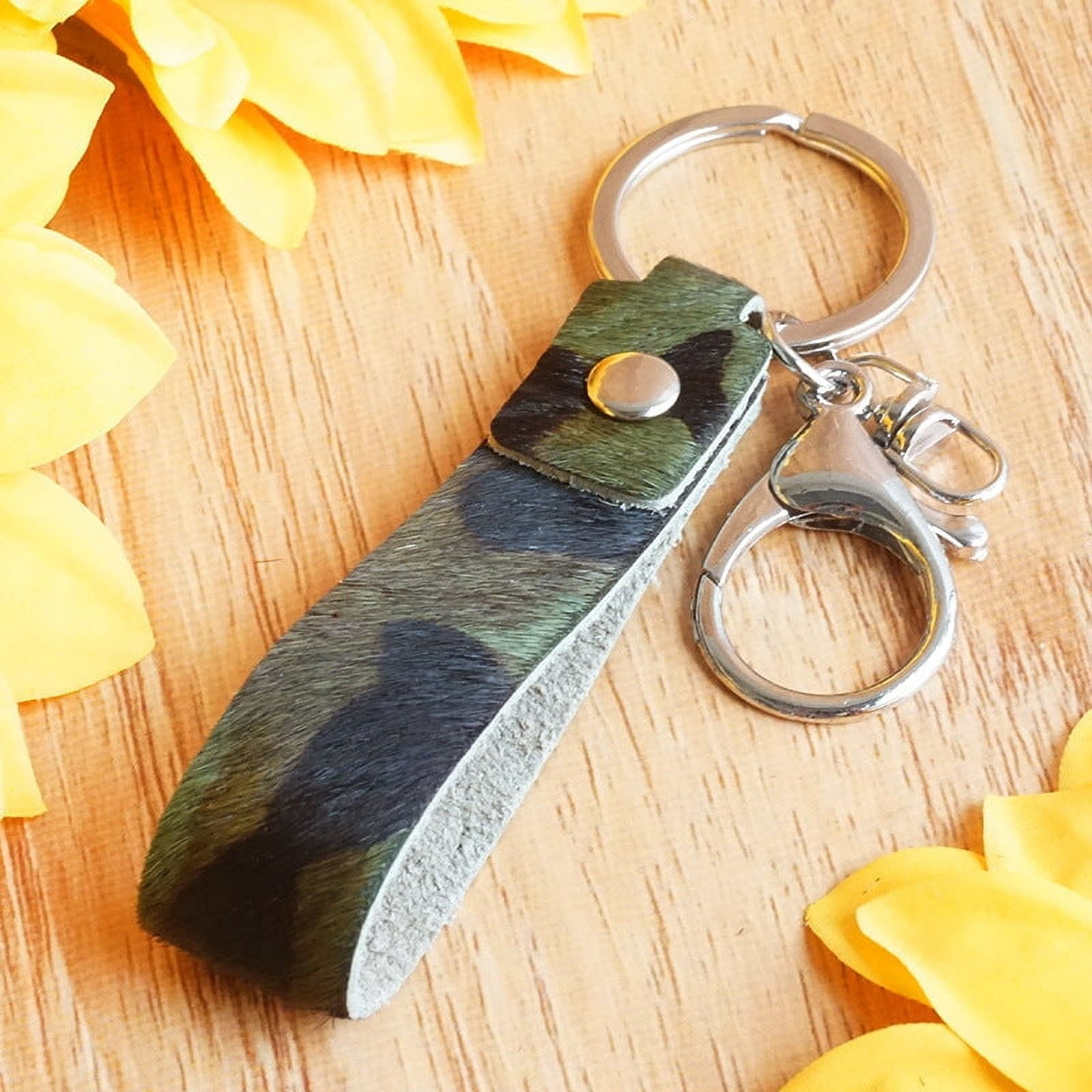 Womens Leather Keychain Animal Print Key Ring Electroplated Handmade Key Chain plus Handbag Pendant Car Key Accessories