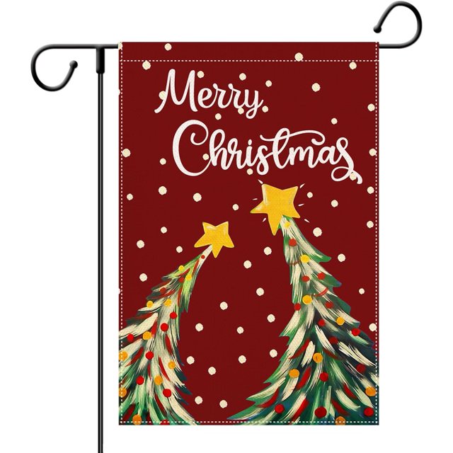 Bandera de jardín de gnomo, banderas de jardín de copo de nieve de Hello Winter, 12 x 18, bandera de jardín de Navidad de doble cara, bandera de arpillera a cuadros de búfalo, banderas decorativas de
