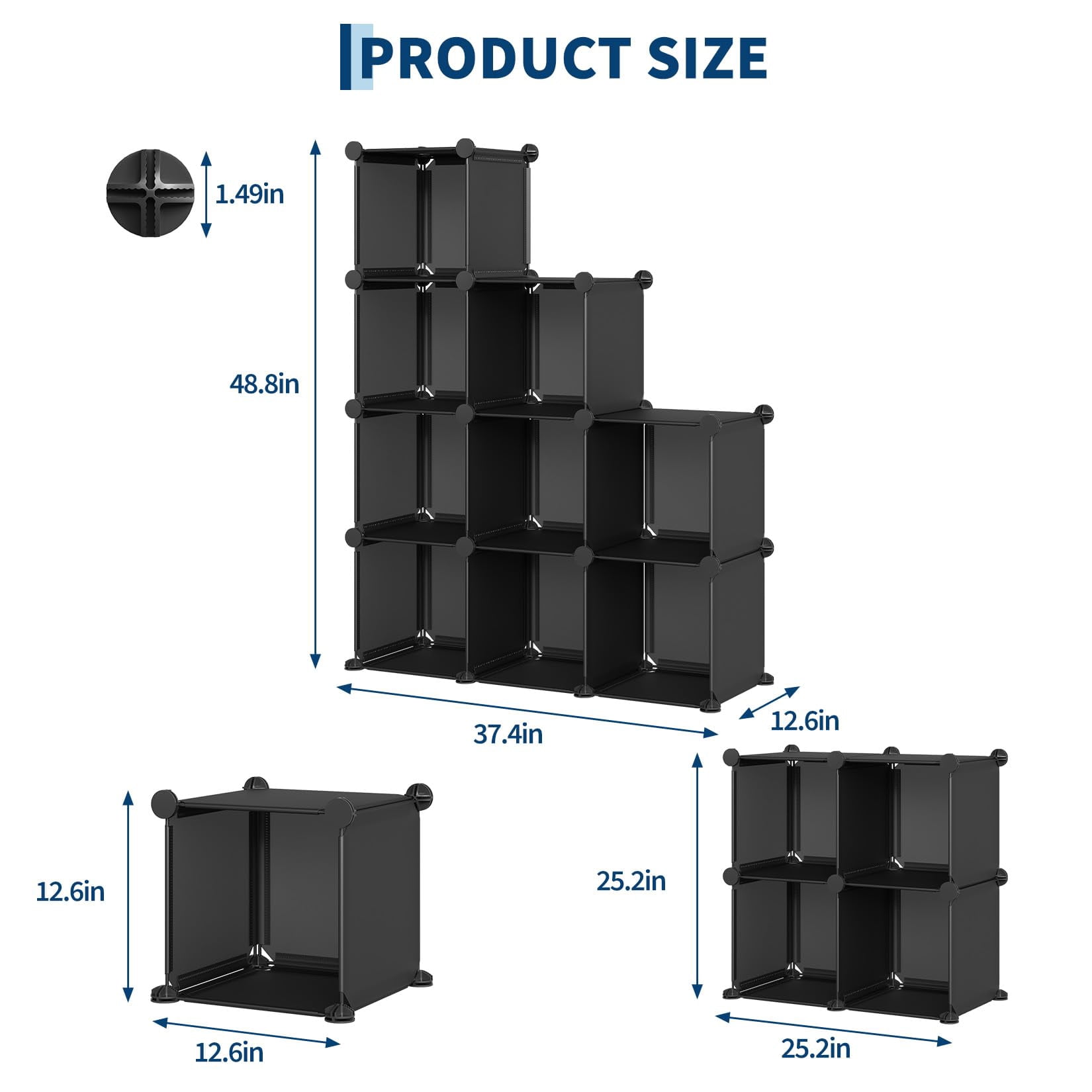 9 Cube Storage Organizer, DIY Modular Bookshelf & Closet Organizer, Plastic Stackable Shelving Cubes with Feet & Rubber Mallet