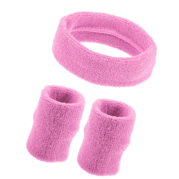 Vocoste 3 Pcs Sports Headband Wristband Cotton Blend Sweat Absorbing Head Band Pink for Women