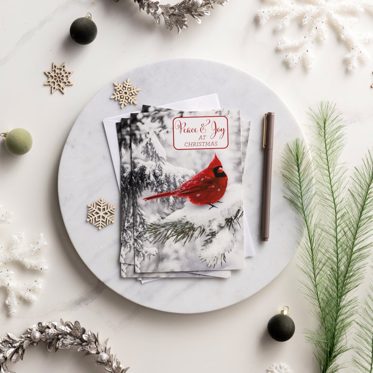 DaySpring Christmas Boxed Cards - 'Love, Peace, Joy' Cardinals, 16 Cards & Envelopes, NKJV Scripture