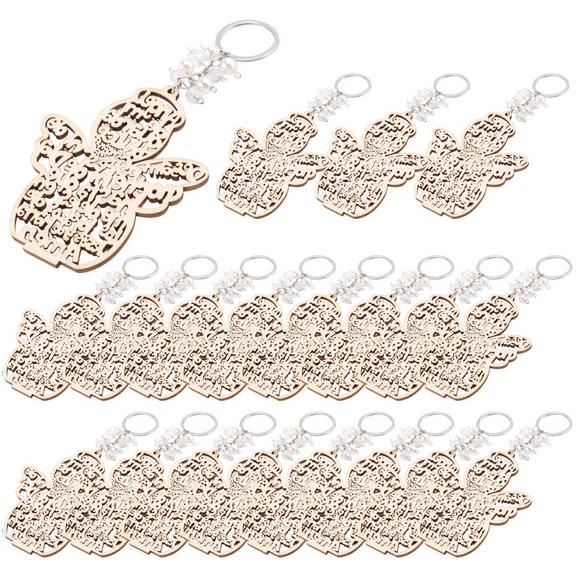20Pcs Baptism Angel Key Ring Wood Keychain Favor Baptismal Souvenirs Communion Favors for Boy or Girl