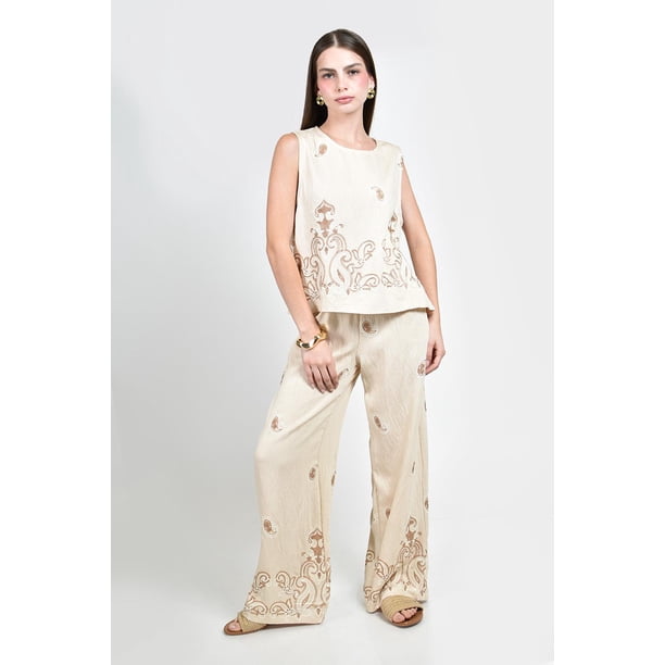 Conjunto con detalle bordado Roman Fashion /Juvenil, 01549 (Beige) beige G