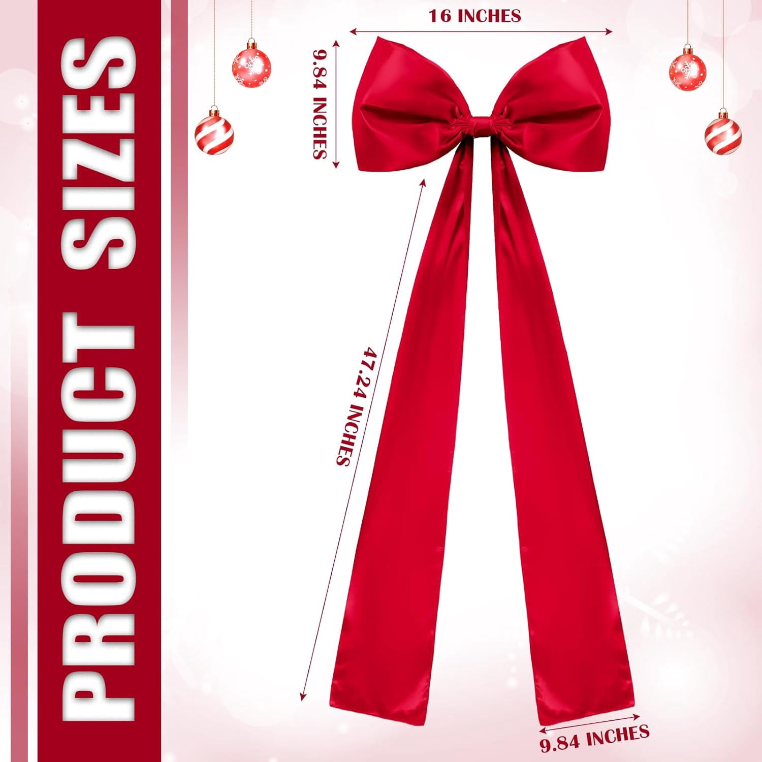 Guvpev 5FT Large Satin Christmas Bows - Giant Red Xmas Bows for Christmas Tree Topper, Wreaths, Wal, Mantel, Front Door, Porch & Wedding Decorations, Indoor & Outdoor Holiday Christmas Decorations