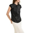 thumbnail image 4 of INSPIRE CHIC Women's Elegant Satin Cap Sleeve Pleated Neck Blouse for Casual Office Wear XL Black, 4 of 6