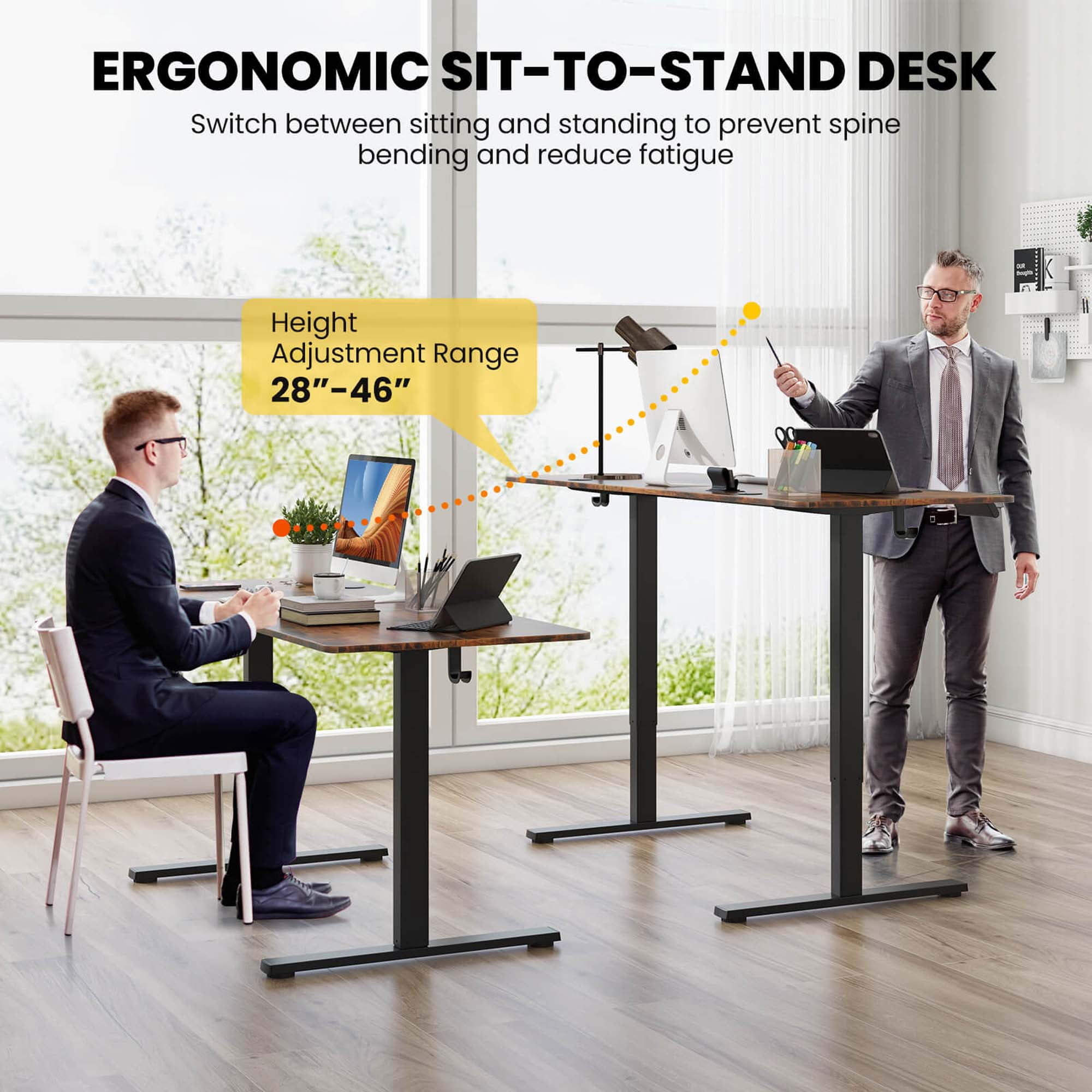 Costway 63 x 24 Inch Sit Stand Desk Height Adjustable Electric Standing Desk Brown