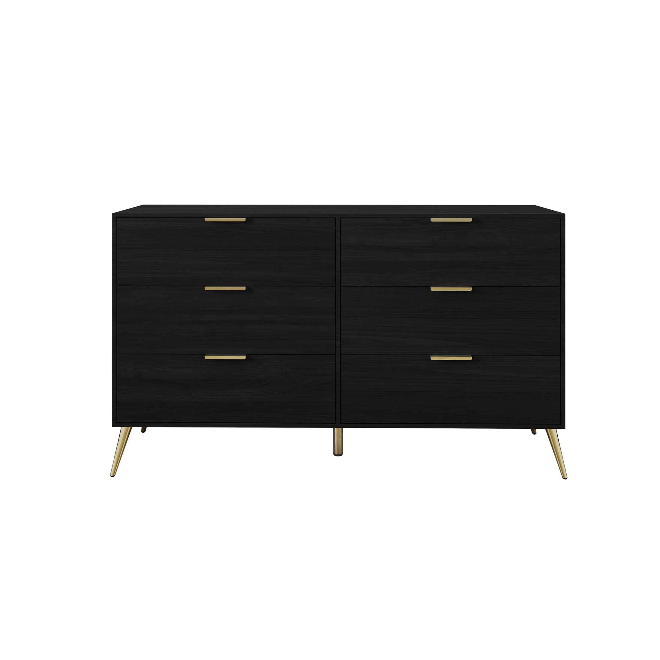 Castle Place Glam 6 Drawers Wooden Dresser, Black