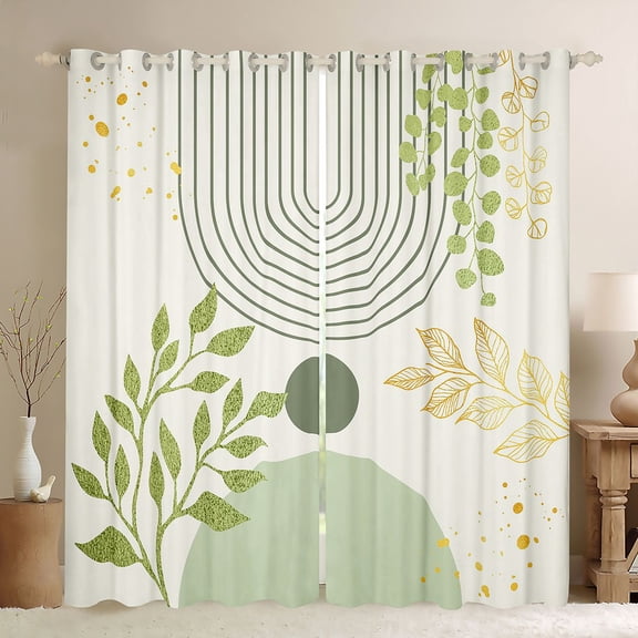 Homewish Geometric Stripes Circle Black Out Curtains for Female Men Teens,Vintage Aesthetic Curtains Pack of 2 (42x63 Each),Botanical Plants Leaves Bedroom Curtains,Breathable Home Decor
