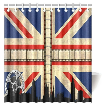 Mypop Union Jack Shower Curtain Grungy Aged Uk Flag Big Ben