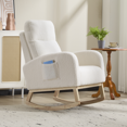thumbnail image 2 of IVV Modern Upholstered Rocking Chair with Solid Wood Legs and Side Pocket, Teddy Fabric Accent Armchair with High Back for Living Room, Bedroom (White), 2 of 8