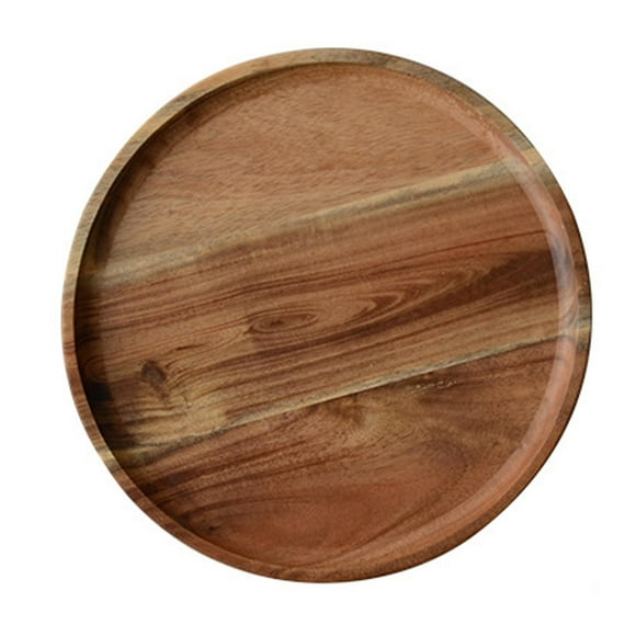 (S)Wharick Snack Plate Round Shaped Space-saving Wooden Sandwich Bread Tea Tray Tableware
